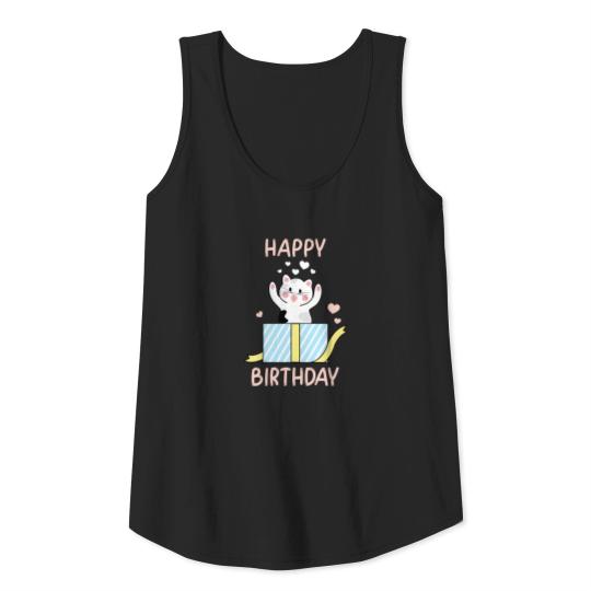 Happy Birthday Cat! Cat In a Gift Box Tank Top