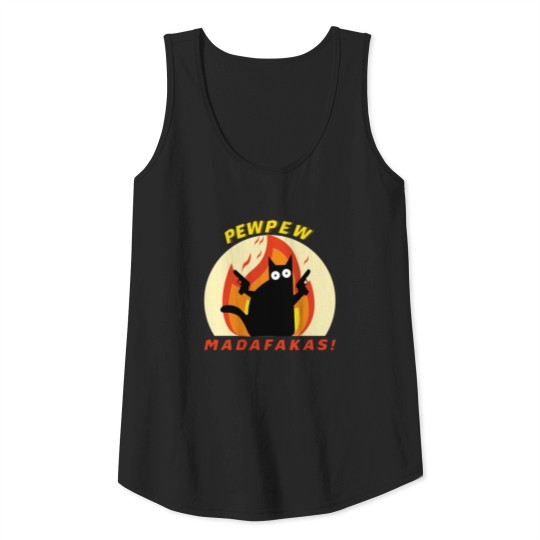 PEW PEW funny Crazy fire black cat with Guns Tank Top