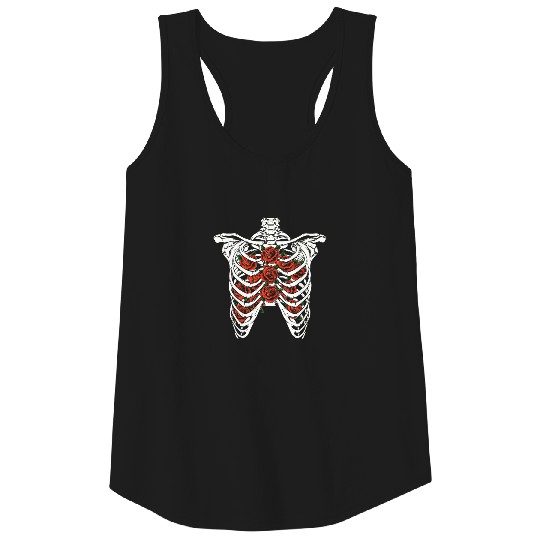 Design of Goth Skeleton Rib Cage with Flowers Tank Top