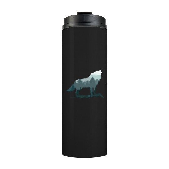 Lone Wolf Survives The Mountain Silhouette Art Thermal Tumblers