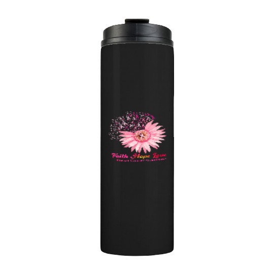 Faith Hope Love Breast Cancer Awareness Flower Pin Thermal Tumblers