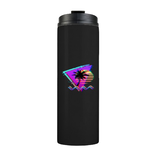 Vaporwave Palm Tree Sunset 90s Glitch Aesthetic Thermal Tumblers