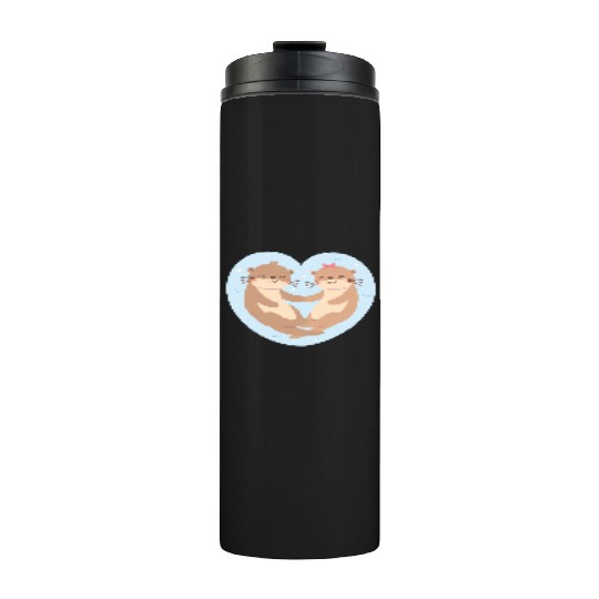 Otter Couple In Love Blue Heart Thermal Tumblers