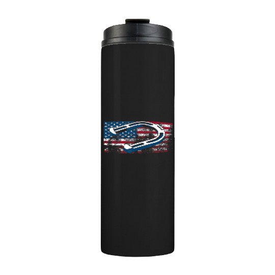 Cool Horseshoe Pitching USA Flag Funny US Pitcher Thermal Tumblers