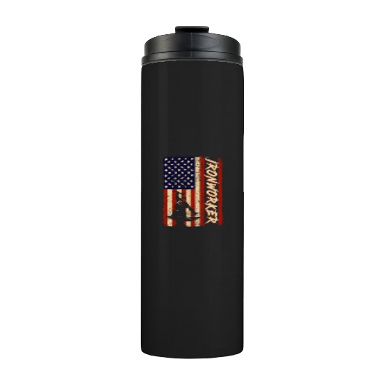 US Flag Ironworker Independence labor Day Thermal Tumblers