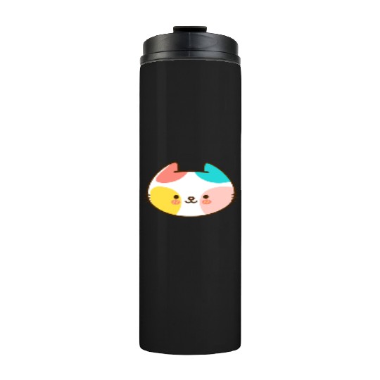 Kawaii Cat Head Multicolored Thermal Tumblers