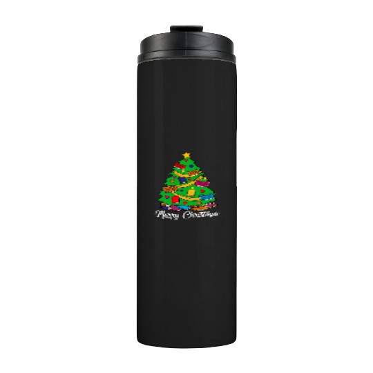 Merry Christmas Tree Love Reading Books Librarian Thermal Tumblers