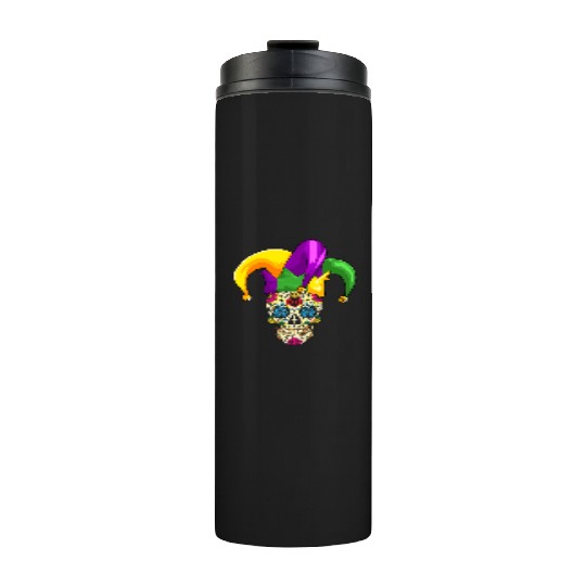 Sugar Skull Mardi Gras Jester Joker Louisiana Carn Thermal Tumblers