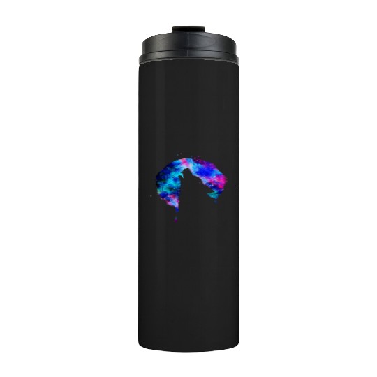 Howling wolf full moon wolves galaxy stars sky Thermal Tumblers