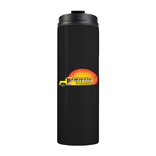 Retro Sunset School Bus Driver Thermal Tumblers