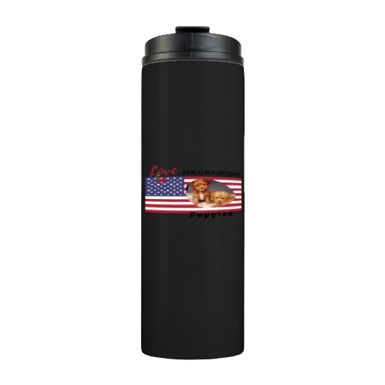 US flag Havanese puppies girls Thermal Tumblers