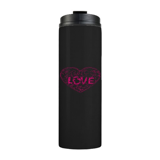 Artsy logo design Love pink in a heart Thermal Tumblers