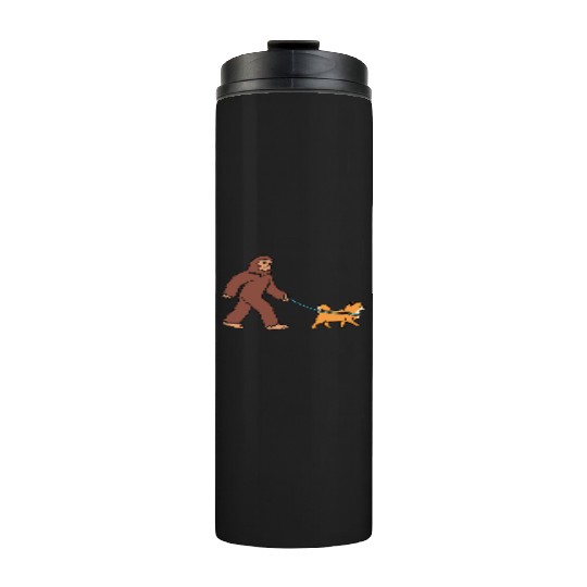 Bigfoot Sasquatch Walking Pomeranian Thermal Tumblers