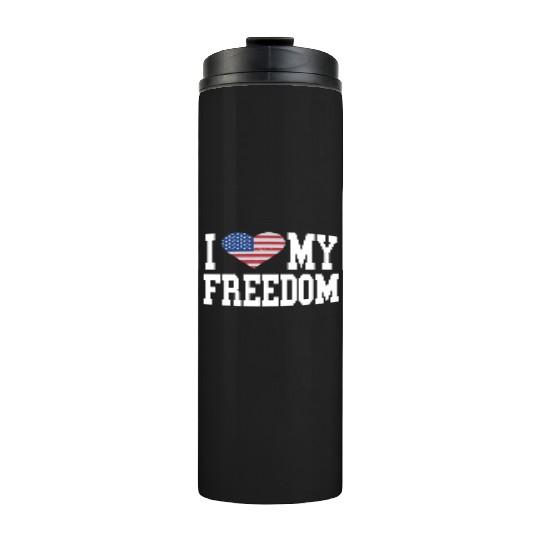 Patriotic American Flag I Heart Freedom, I Love Thermal Tumblers