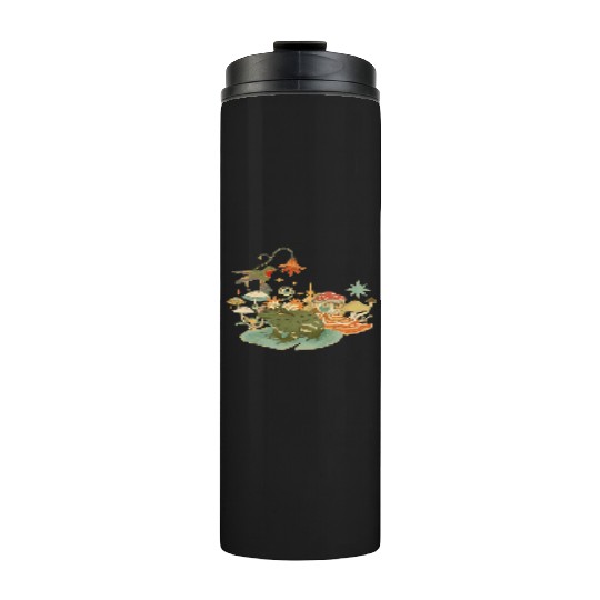 Cottagecore with frog, mushrooms and hummingbird Thermal Tumblers
