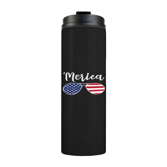 Merica Red Whie And Blue Stars Stripes Sunglasses Thermal Tumblers