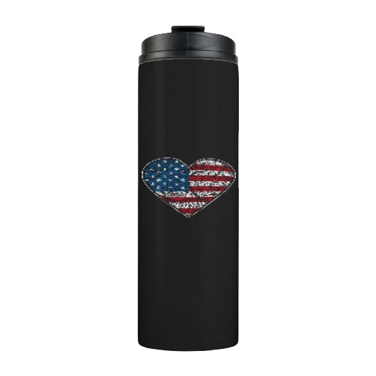 US Patriotic Heart with US FLAG 4th of july Thermal Tumblers