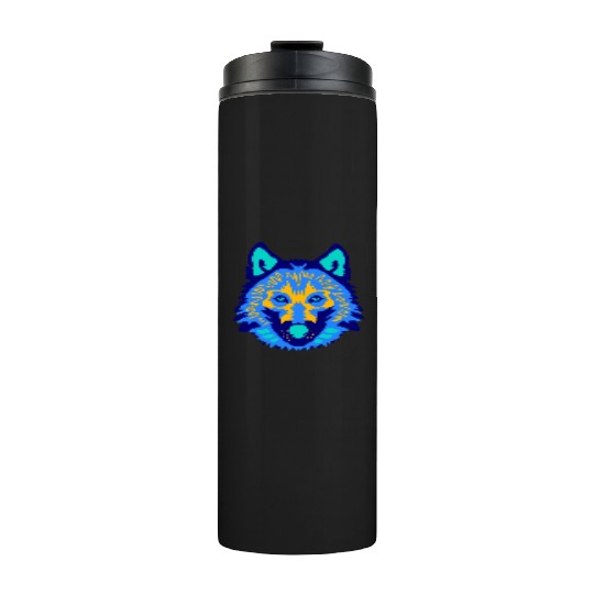blue wolf face Thermal Tumblers
