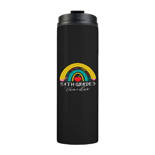 4th grade teacher back to school rainbow pencil Thermal Tumblers