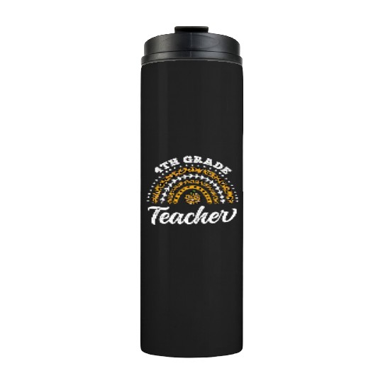 4th Grade Teacher Leopard Rainbow Back To School Thermal Tumblers