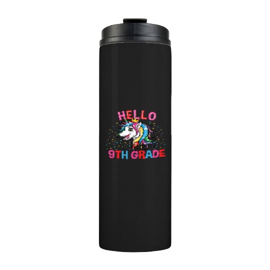 Cute Unicorn Hello 9th Grade Back To School Thermal Tumblers