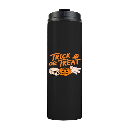 Halloween scary pumpkin head, skull and ghost Thermal Tumblers