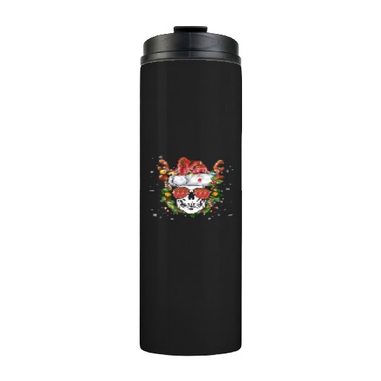 Christmas Skull Reindeer Santa Hat Thermal Tumblers