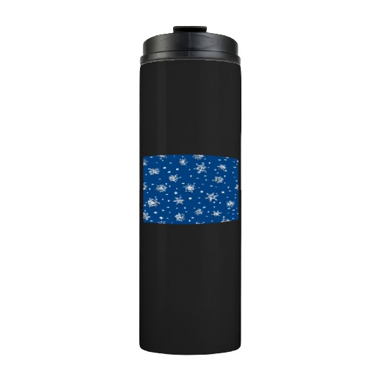 Modern Navy Blue Snowflakes Pattern Thermal Tumblers