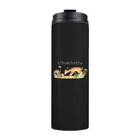 Forest Animal Deer Hedgehog Flowers Name Charlotte Thermal Tumblers