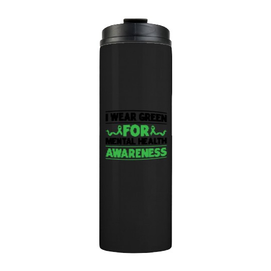 I Wear Green for Mental Health Awareness Retro Thermal Tumblers