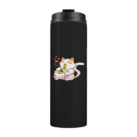 Funny Kawaii Cat Eating Ramen - Kawaii Neko Cat Thermal Tumblers