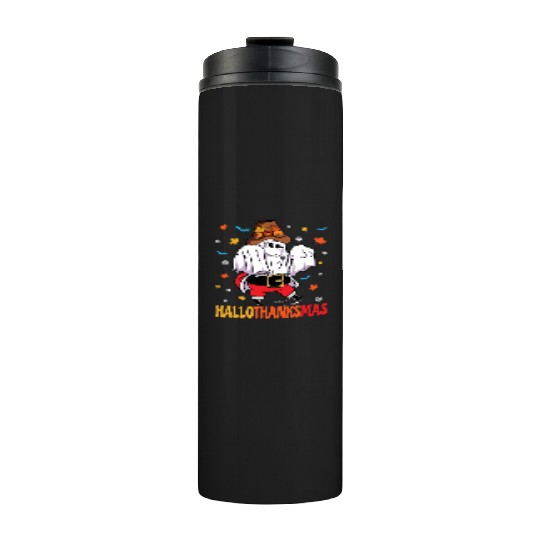 Happy Hallothanksmas Halloween Thanksgiving Santa Thermal Tumblers