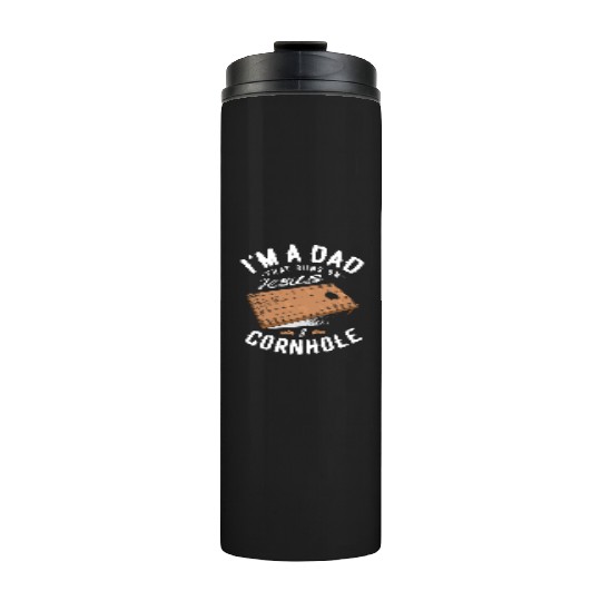 A Dad That Runs On Jesus And Cornhole Christian Thermal Tumblers