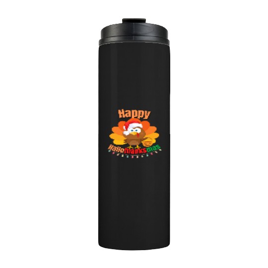 Happy Hallothanksmas Trick or Treat Santa Turkey Thermal Tumblers