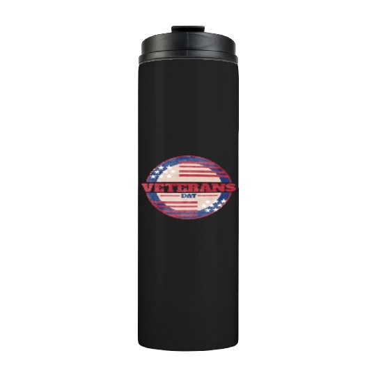 US Flag Round Logo For Veterans Day Thermal Tumblers