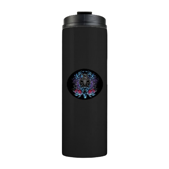 Crow Flowers in the Moonlight Black circle decal Thermal Tumblers