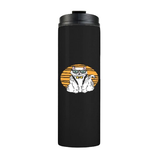 Stylish Nerd Persian Cat Beanie Glasses Tattoo Thermal Tumblers