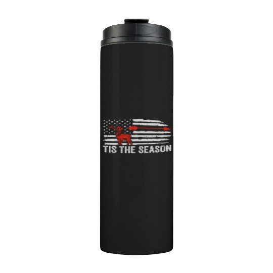 Tis The Season American Flag Dear Hunting Thermal Tumblers