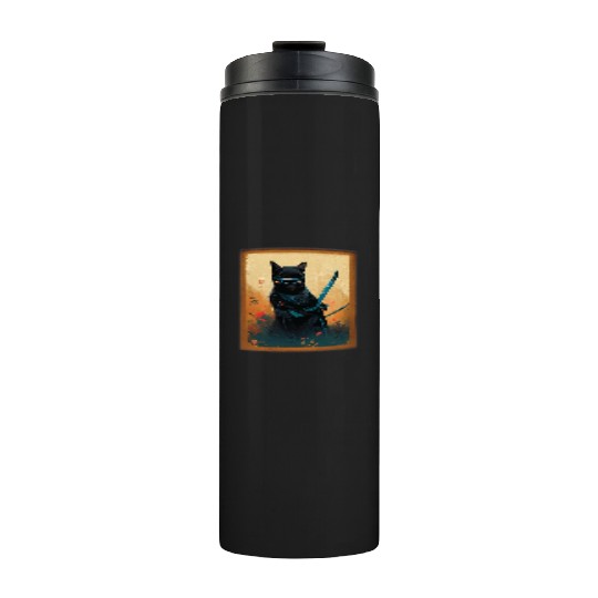 Black Cat Ninja Samurai Thermal Tumblers