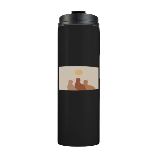 Abstract Boho Cats Relaxed Aesthetic Beige Minimal Thermal Tumblers