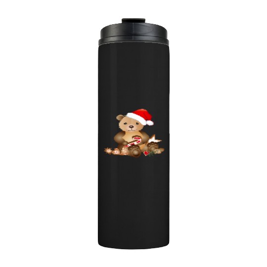 cute bear for christmas with santa hat Thermal Tumblers