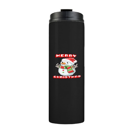 Merry Christmas I Xmas I 8 Bit Pixelated Snowman Thermal Tumblers