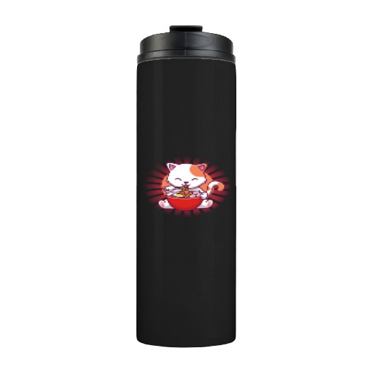 Cat Eating Ramen Thermal Tumblers