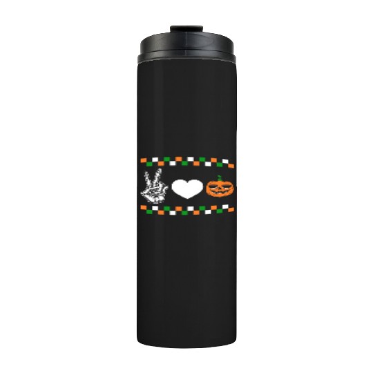 Halloween Thermal Tumblers, Peace Love Pumpkin Skeleton Hand