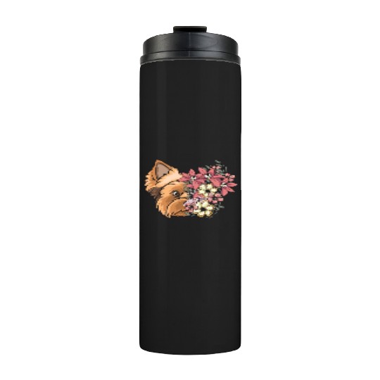 Yorkshire Terrier Dog Yorkie Face Flowers Thermal Tumblers