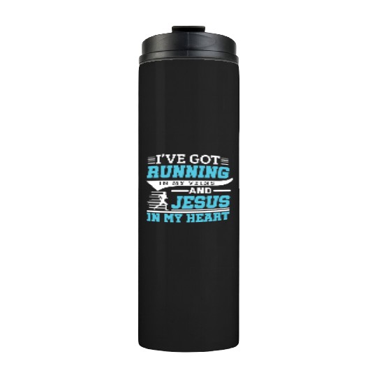 Running And Jesus Fitness Workout Cardio Christian Thermal Tumblers