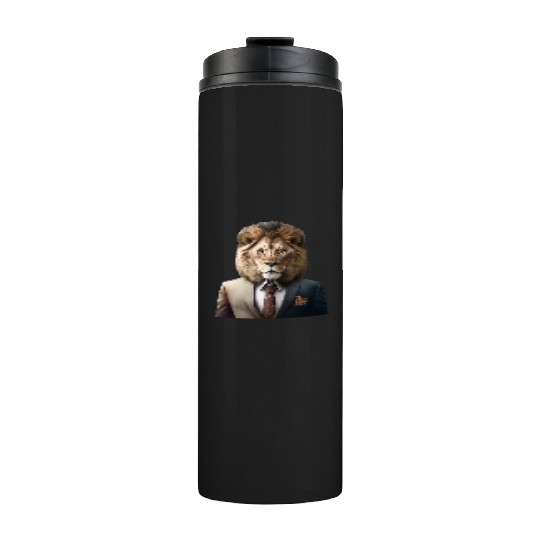 lion in suit portrait style Thermal Tumblers