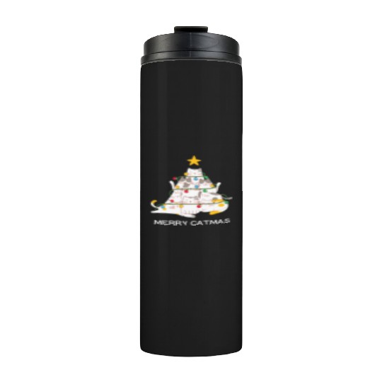 Meowy And Bright Christmas Tree Lights Funny Meowy Thermal Tumblers