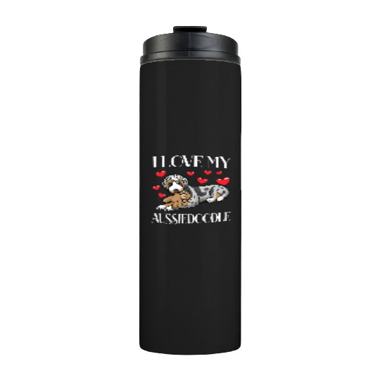 Aussiedoodle Dog With Stuffed Animal Thermal Tumblers