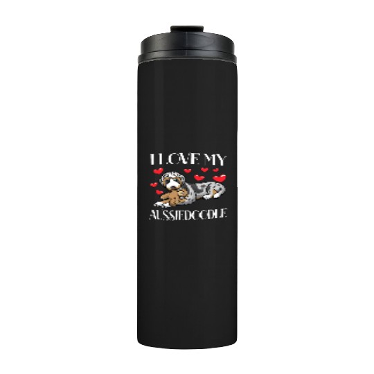 Aussiedoodle Dog With Stuffed Animal Thermal Tumblers